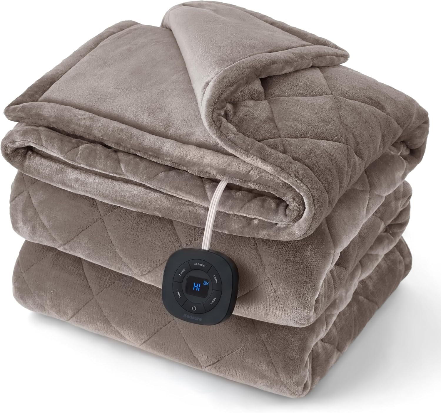 image:imageBedsure Quilted Heated Blanket Queen Size Filled for Extra Warmth Taupe11 Taupe Diamond