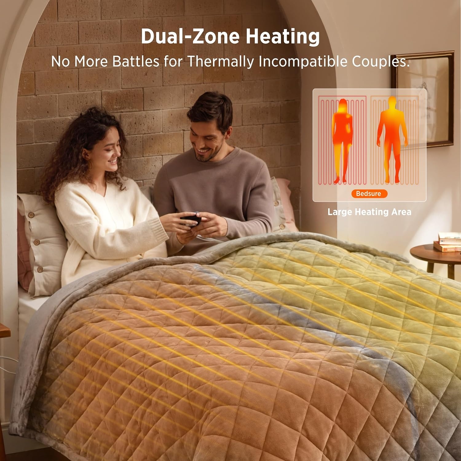 image:imageBedsure Quilted Heated Blanket Queen Size Filled for Extra Warmth Taupe11 Taupe Diamond