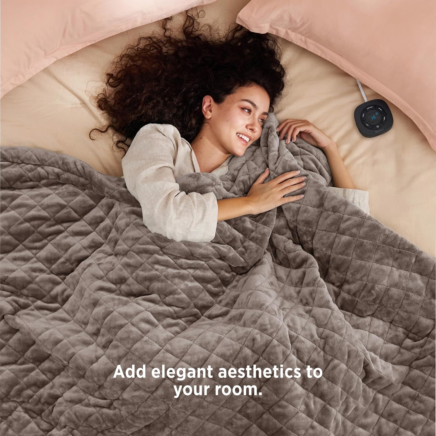 image:imageBedsure Quilted Heated Blanket Queen Size Filled for Extra Warmth Taupe11 Taupe Diamond