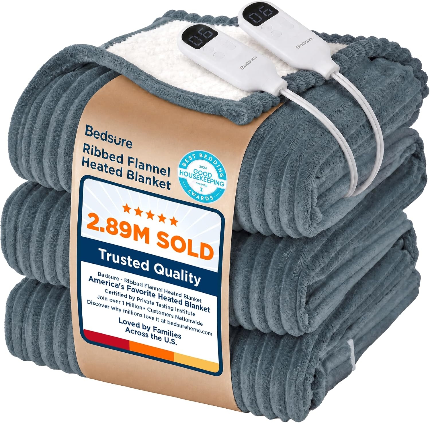 image:imageBedsure Ribbed Electric Blanket Full Navy Heated Blanket Preheat01 Grey