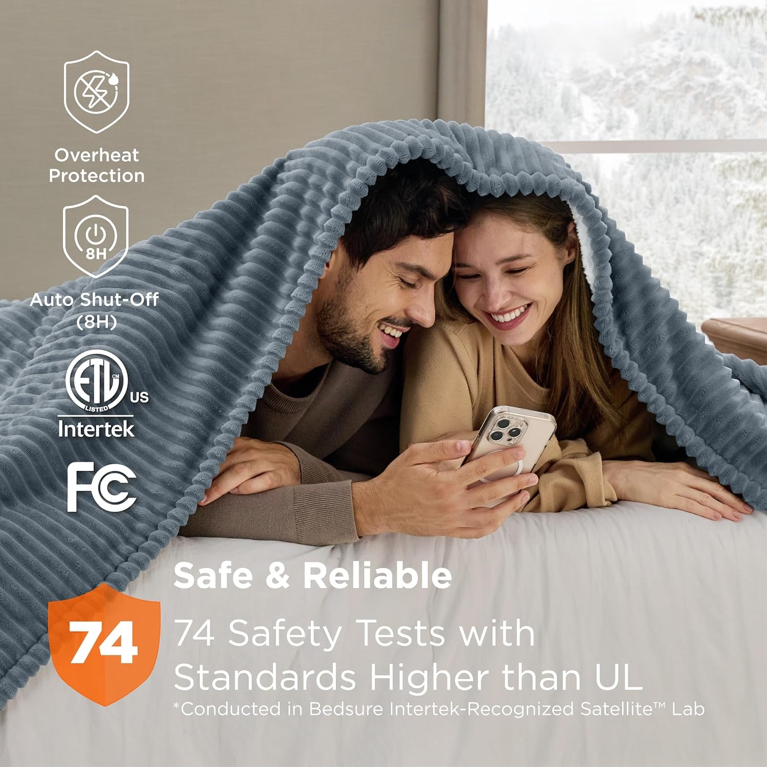 image:imageBedsure Ribbed Electric Blanket Full Navy Heated Blanket Preheat01 Grey