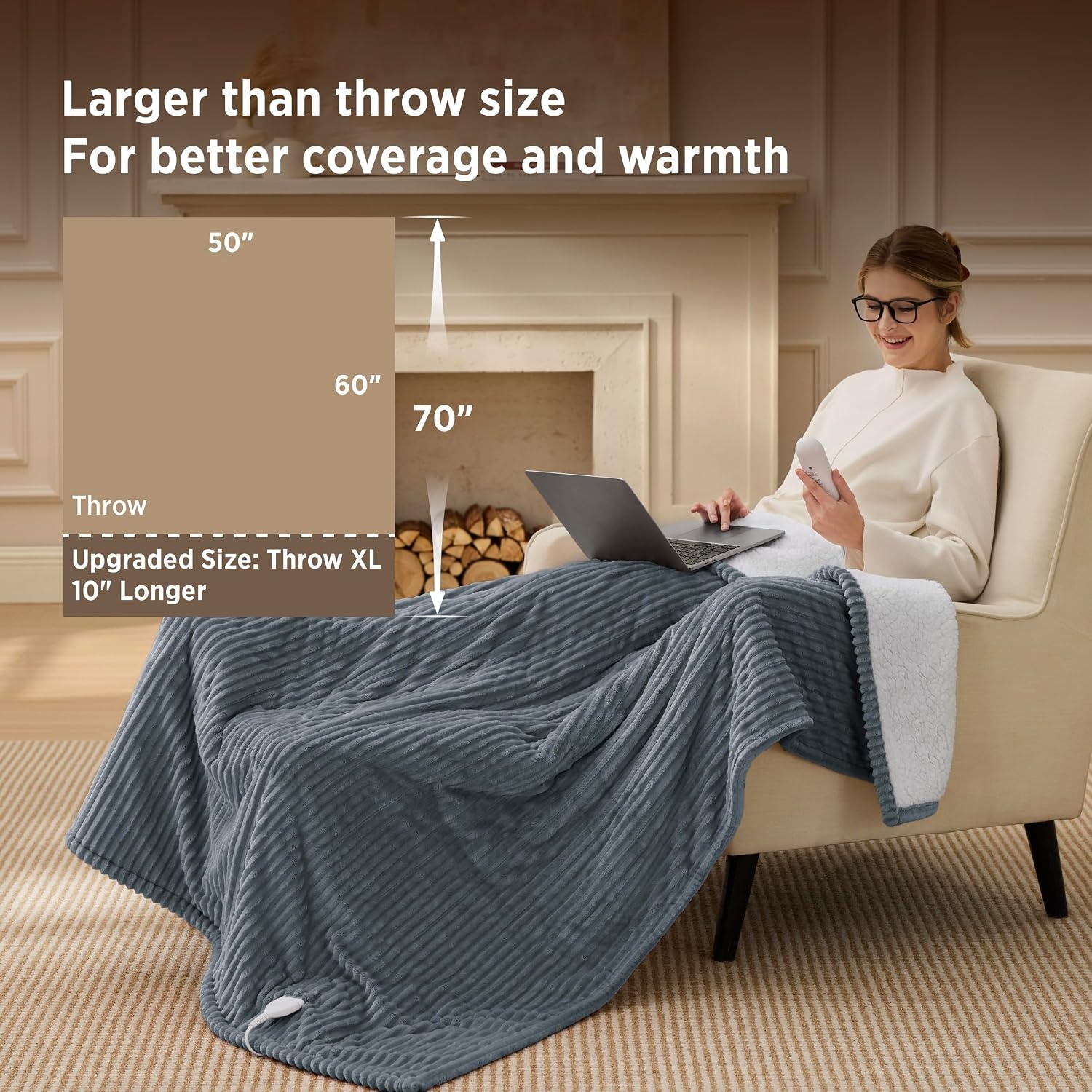 image:imageBedsure Ribbed Electric Blanket Full Navy Heated Blanket Preheat01 Grey