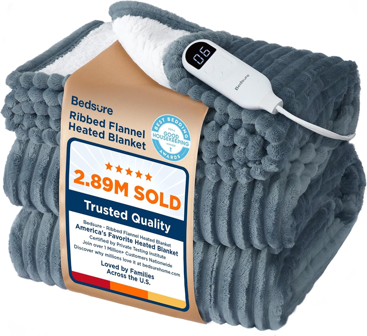 image:imageBedsure Ribbed Electric Blanket Full Navy Heated Blanket Preheat01 Grey