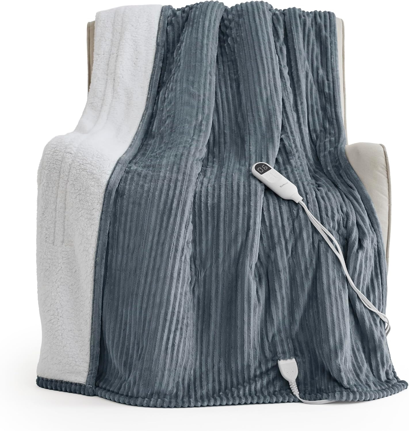 image:imageBedsure Ribbed Electric Blanket Full Navy Heated Blanket Preheat01 Grey