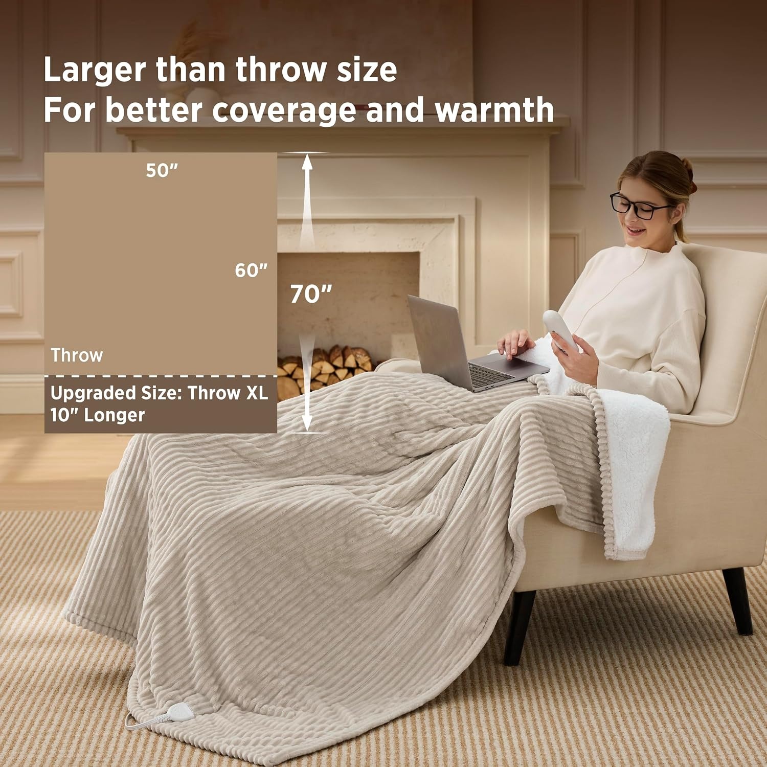 image:imageBedsure Ribbed Electric Blanket Full Navy Heated Blanket Preheat02 Cream