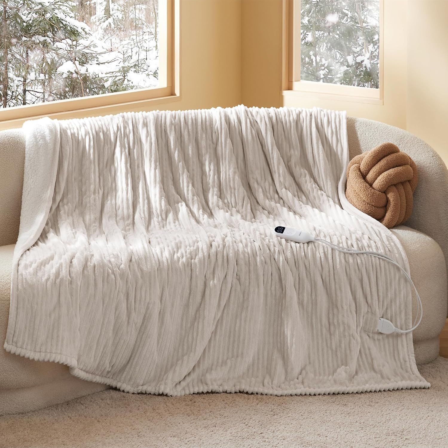 image:imageBedsure Ribbed Electric Blanket Full Navy Heated Blanket Preheat02 Cream