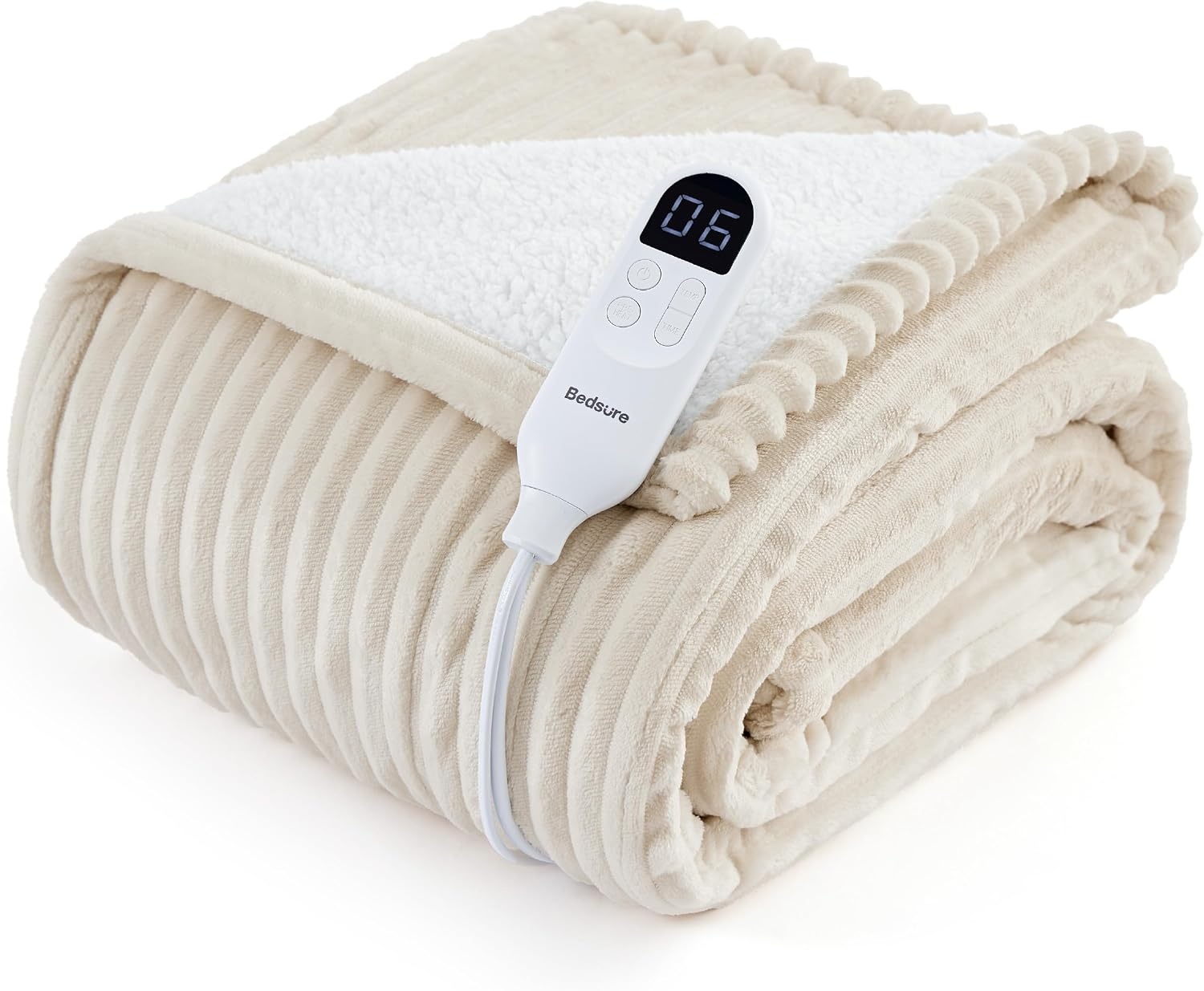 image:imageBedsure Ribbed Electric Blanket Full Navy Heated Blanket Preheat02 Cream