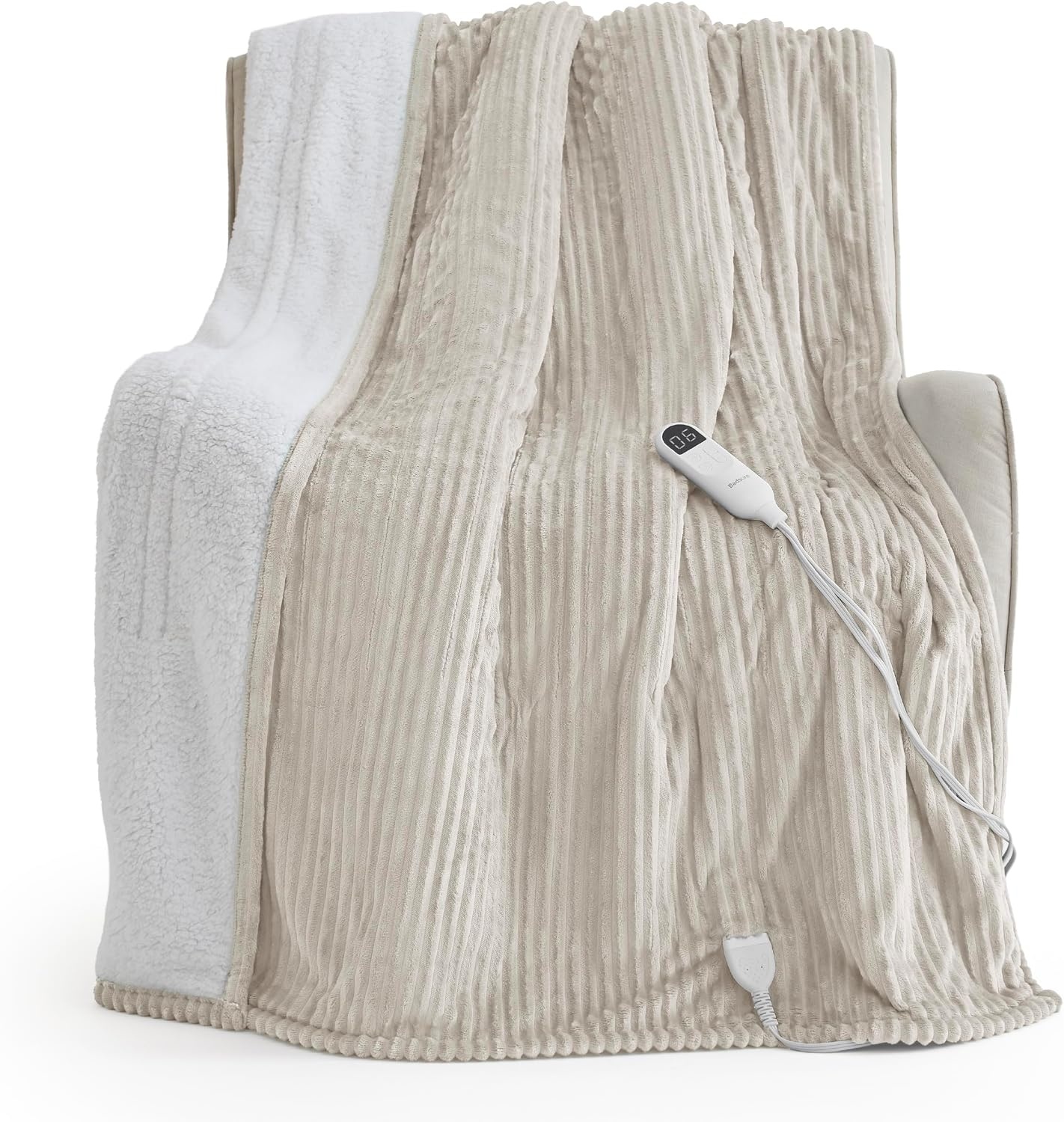 image:imageBedsure Ribbed Electric Blanket Full Navy Heated Blanket Preheat02 Cream