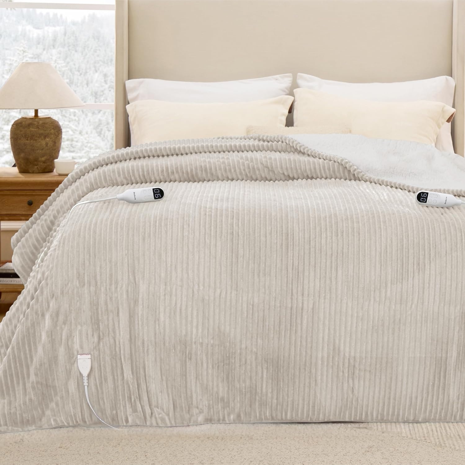 image:imageBedsure Ribbed Electric Blanket Full Navy Heated Blanket Preheat02 Cream