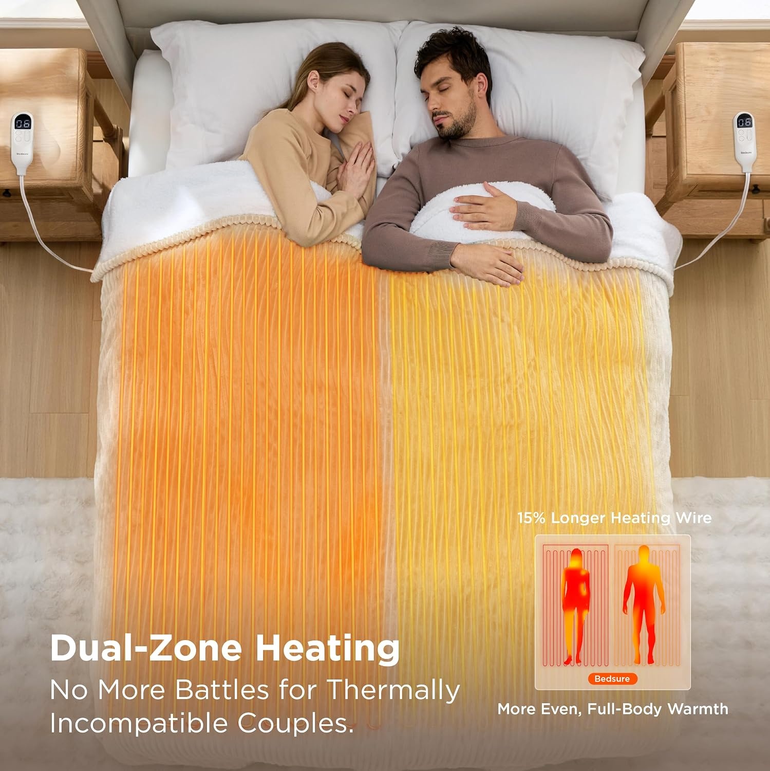 image:imageBedsure Ribbed Electric Blanket Full Navy Heated Blanket Preheat02 Cream