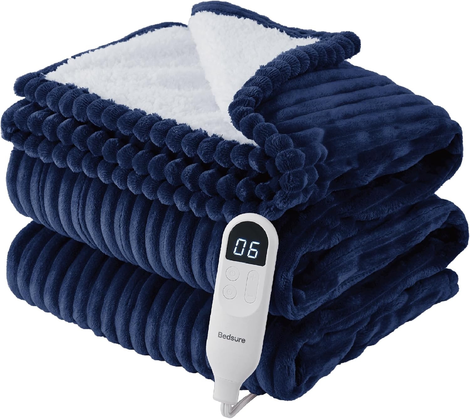 image:imageBedsure Ribbed Electric Blanket Full Navy Heated Blanket Preheat03 Navy