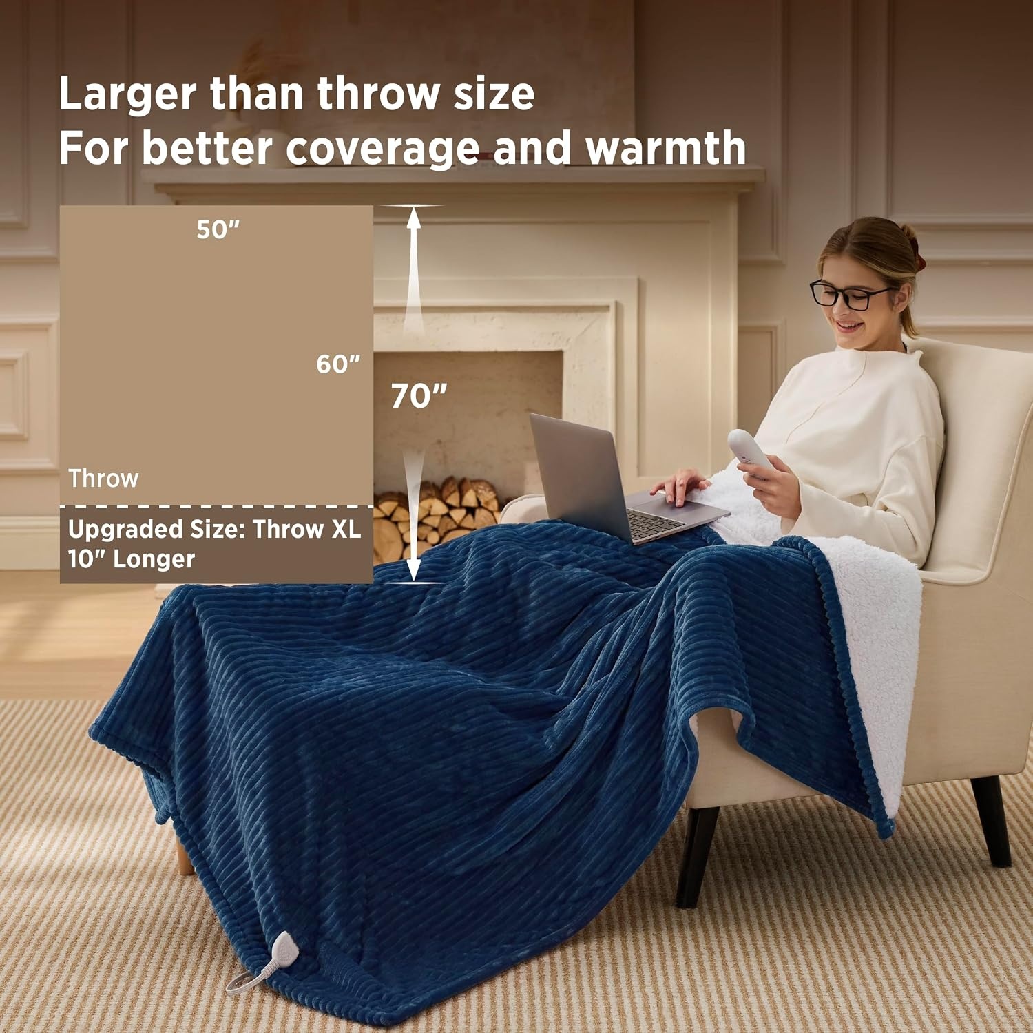 image:imageBedsure Ribbed Electric Blanket Full Navy Heated Blanket Preheat03 Navy