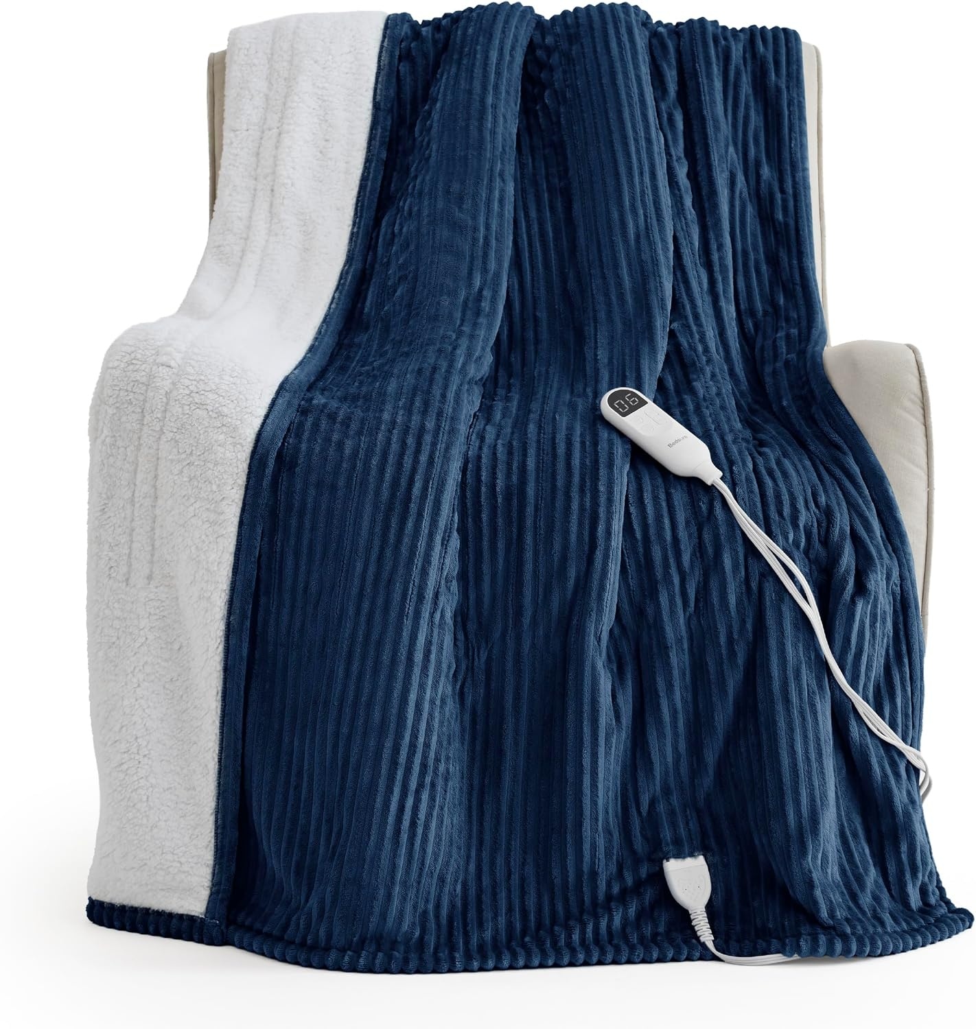 image:imageBedsure Ribbed Electric Blanket Full Navy Heated Blanket Preheat03 Navy