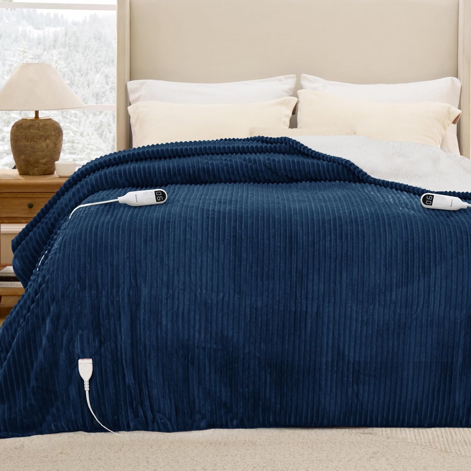 image:imageBedsure Ribbed Electric Blanket Full Navy Heated Blanket Preheat03 Navy