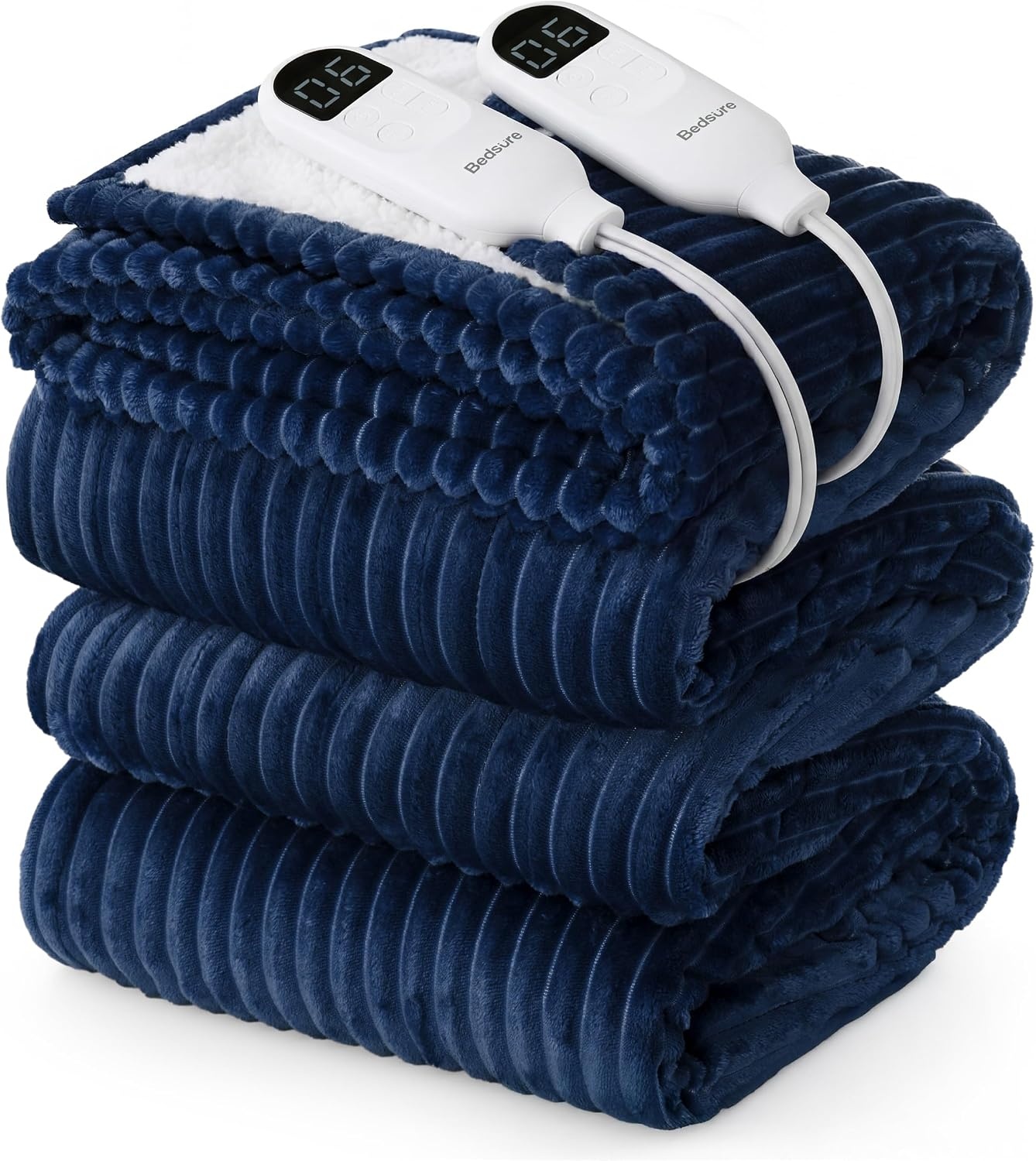 image:imageBedsure Ribbed Electric Blanket Full Navy Heated Blanket Preheat03 Navy