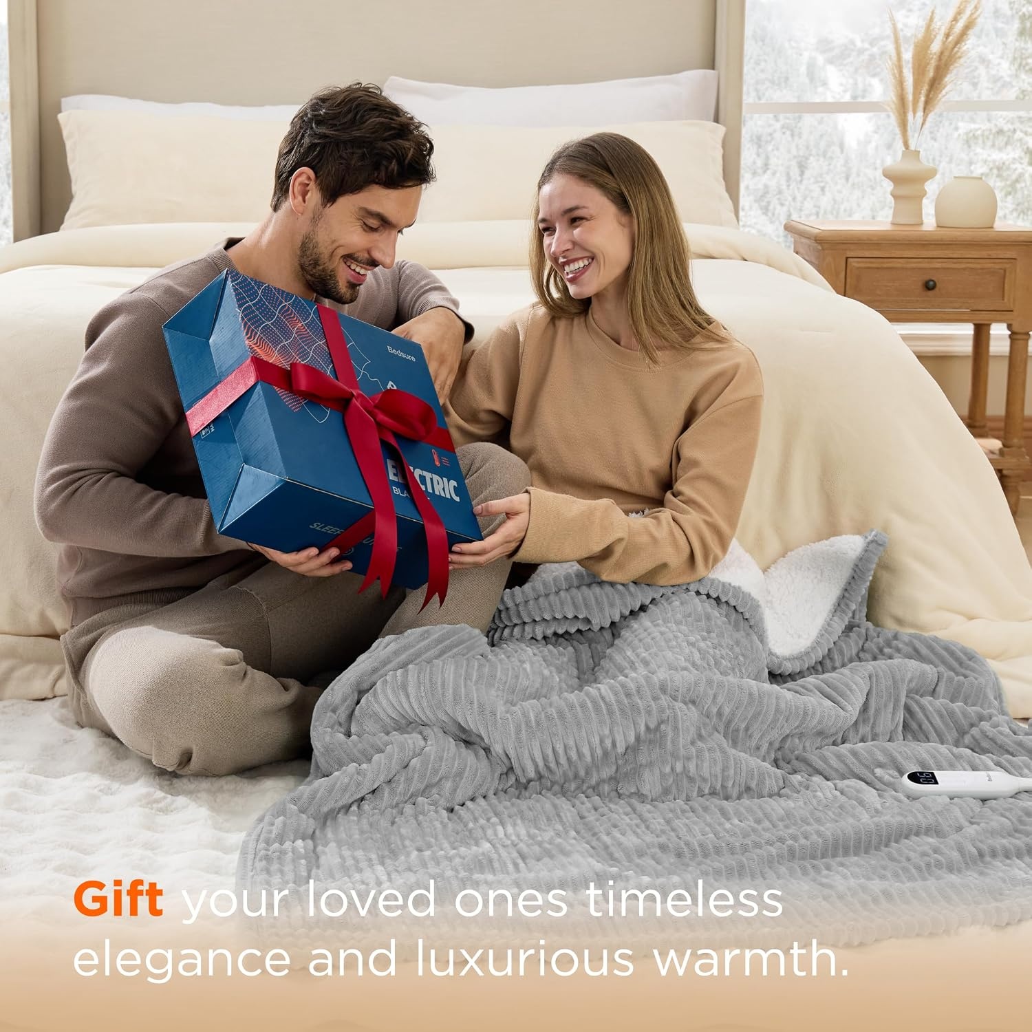 image:imageBedsure Ribbed Electric Blanket Full Navy Heated Blanket Preheat04 Harbor Mist