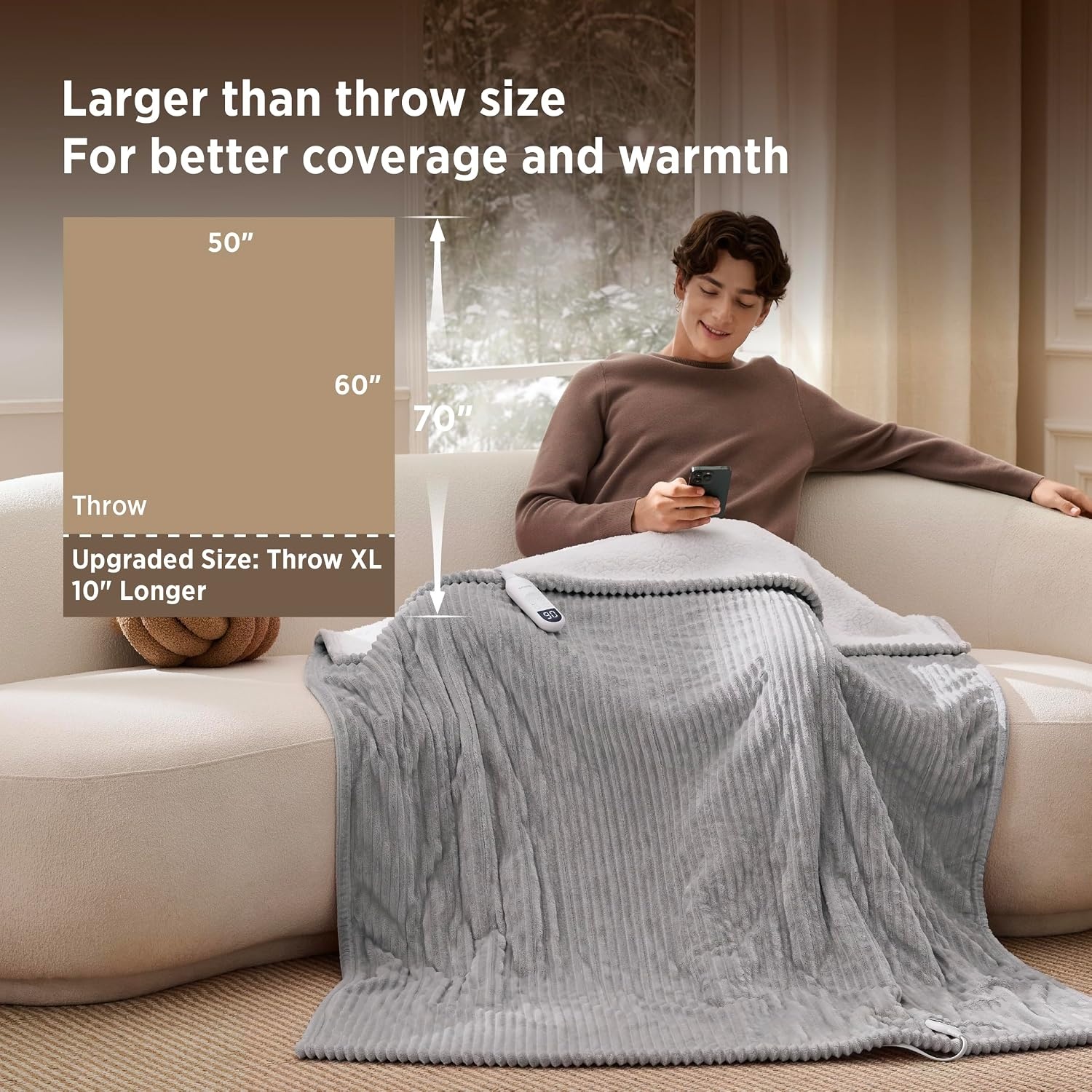 image:imageBedsure Ribbed Electric Blanket Full Navy Heated Blanket Preheat04 Harbor Mist