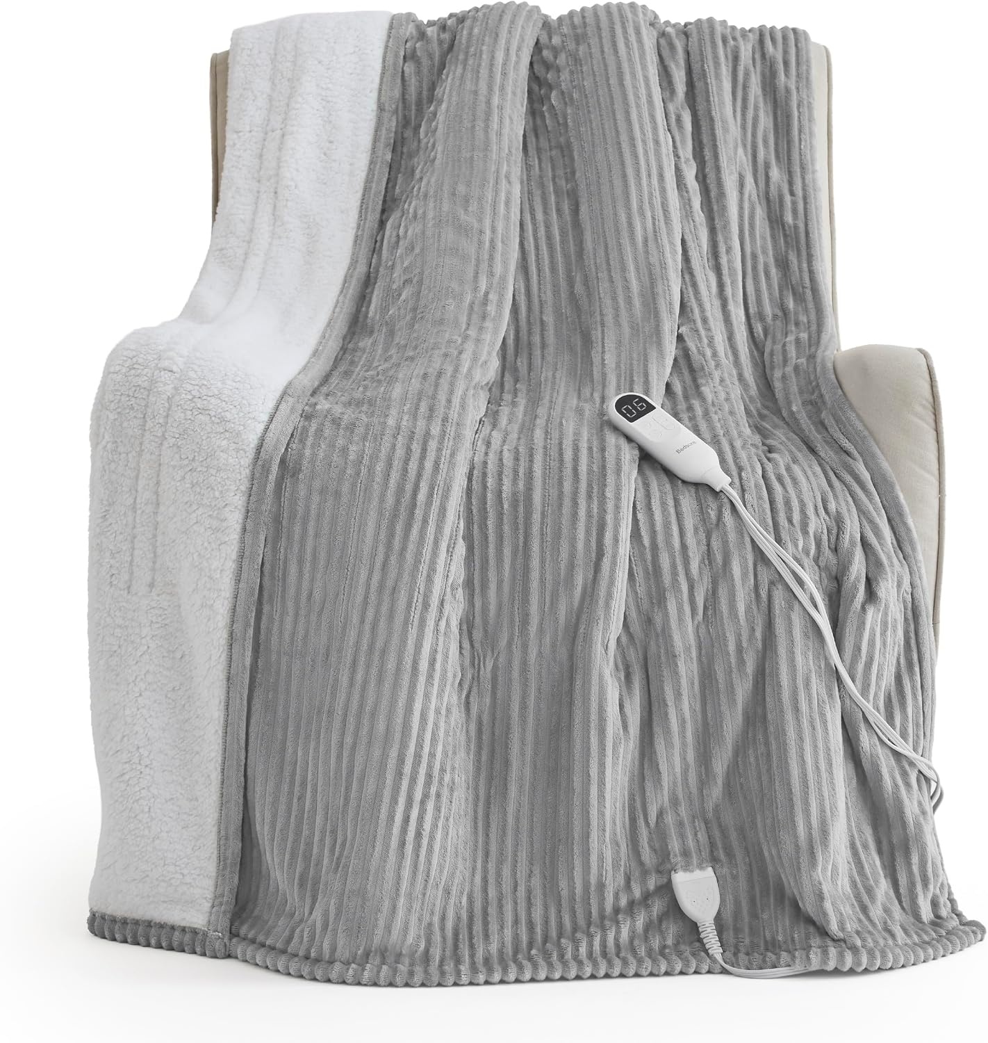 image:imageBedsure Ribbed Electric Blanket Full Navy Heated Blanket Preheat04 Harbor Mist