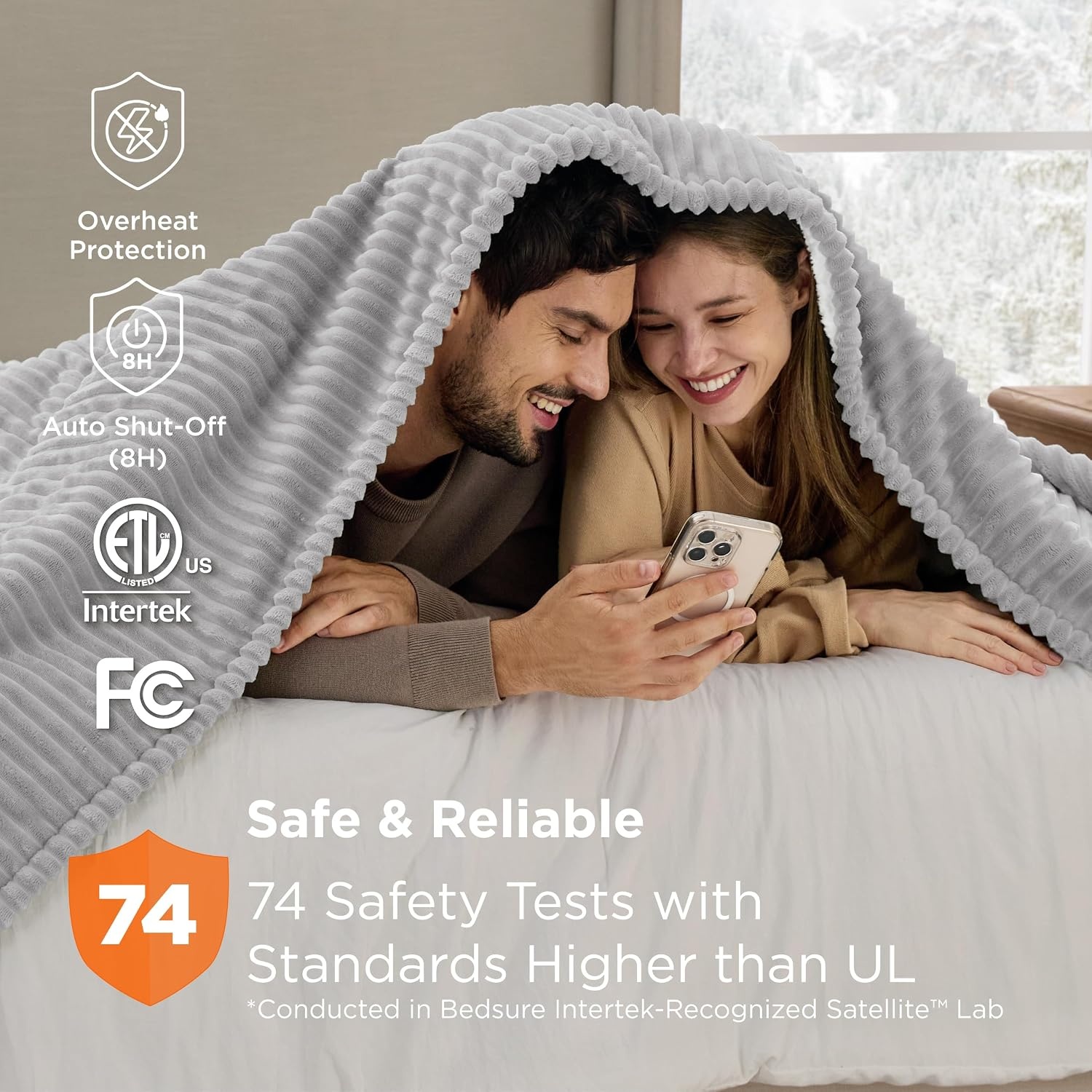 image:imageBedsure Ribbed Electric Blanket Full Navy Heated Blanket Preheat04 Harbor Mist
