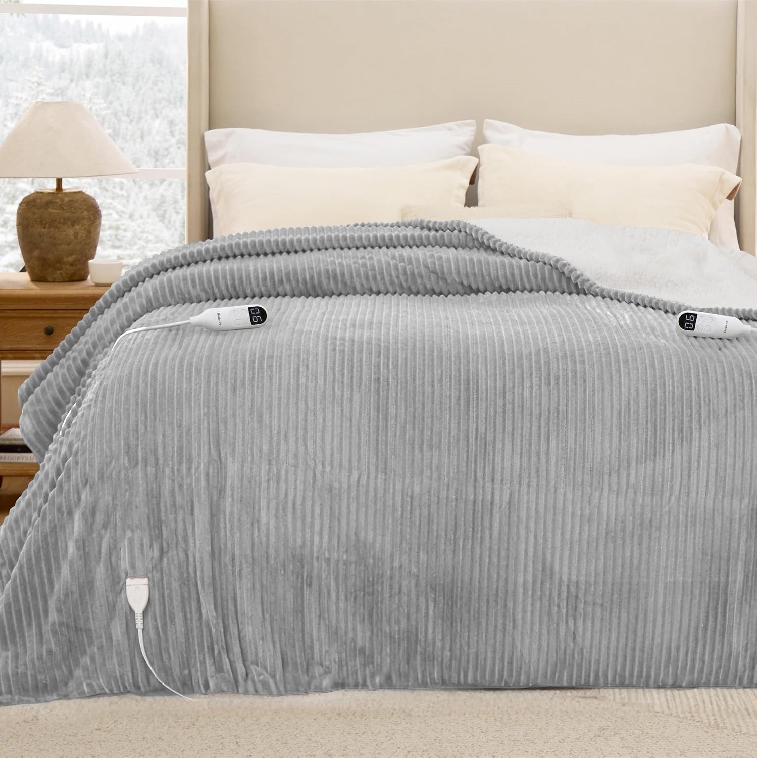 image:imageBedsure Ribbed Electric Blanket Full Navy Heated Blanket Preheat04 Harbor Mist