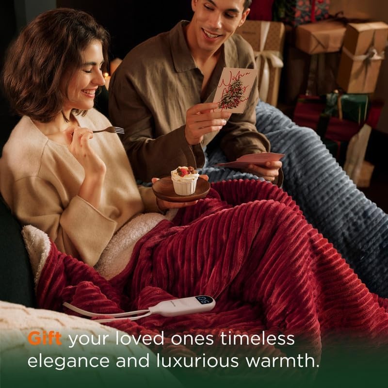 image:imageBedsure Ribbed Electric Blanket Full Navy Heated Blanket Preheat05 Burgundy