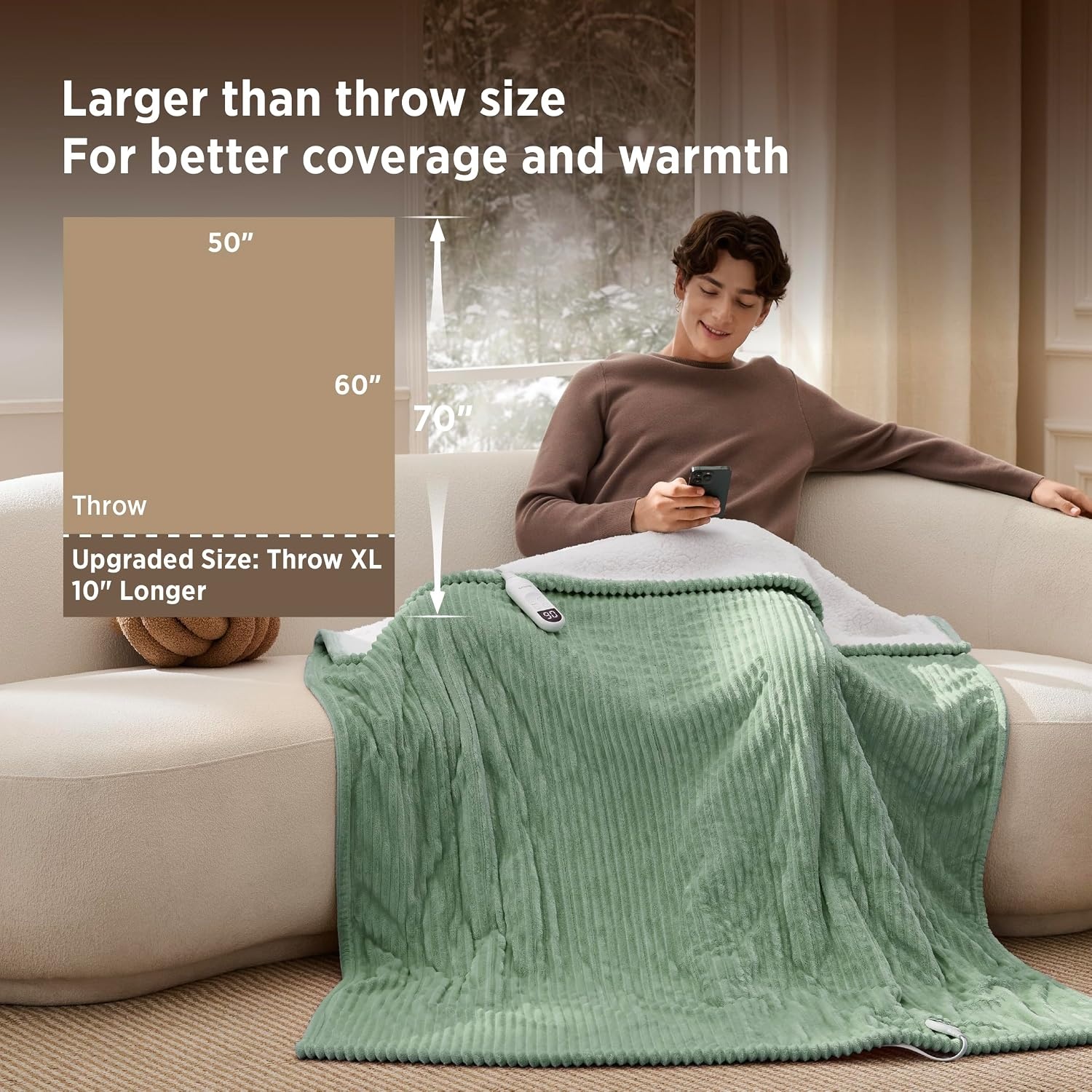 image:imageBedsure Ribbed Electric Blanket Full Navy Heated Blanket Preheat05 Green