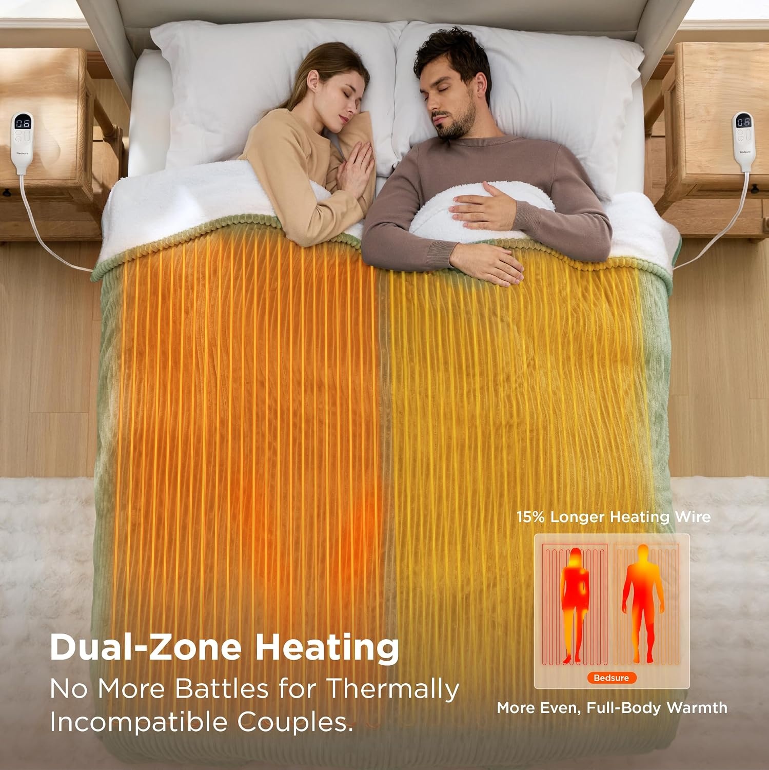 image:imageBedsure Ribbed Electric Blanket Full Navy Heated Blanket Preheat05 Green