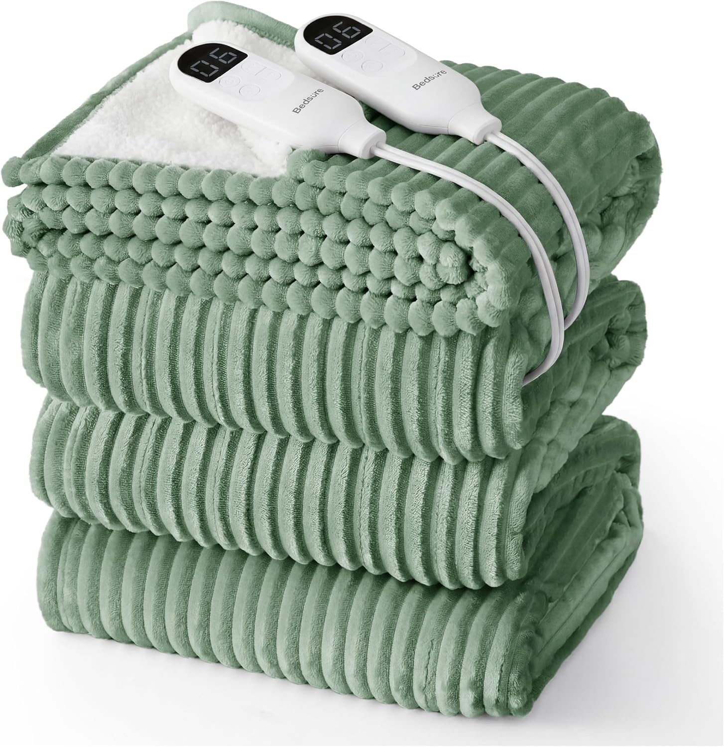 image:imageBedsure Ribbed Electric Blanket Full Navy Heated Blanket Preheat05 Green
