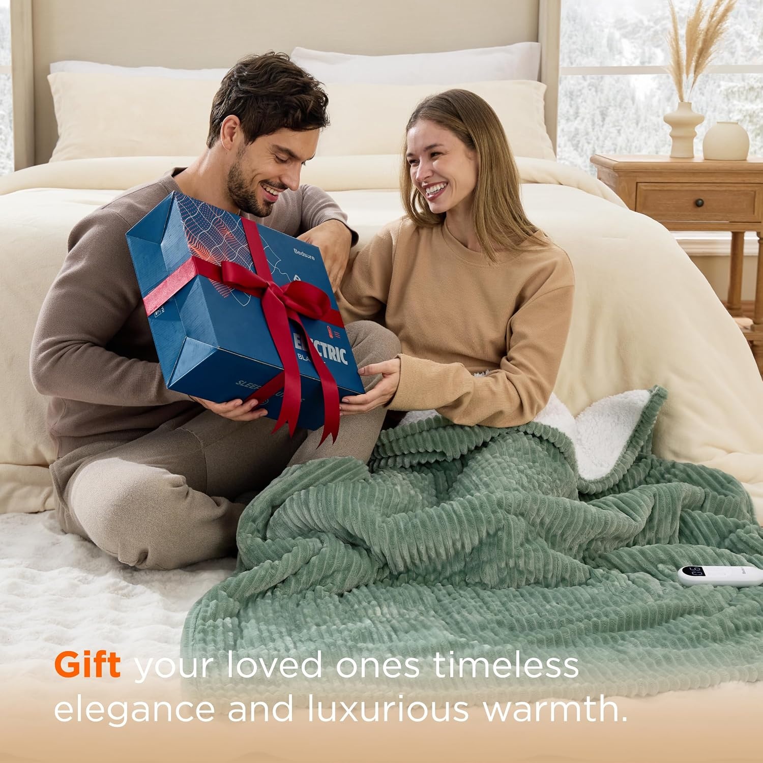 image:imageBedsure Ribbed Electric Blanket Full Navy Heated Blanket Preheat05 Green