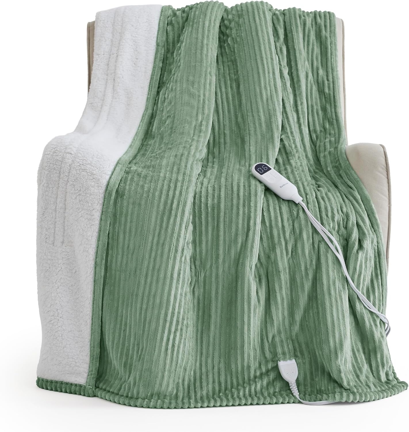 image:imageBedsure Ribbed Electric Blanket Full Navy Heated Blanket Preheat05 Green