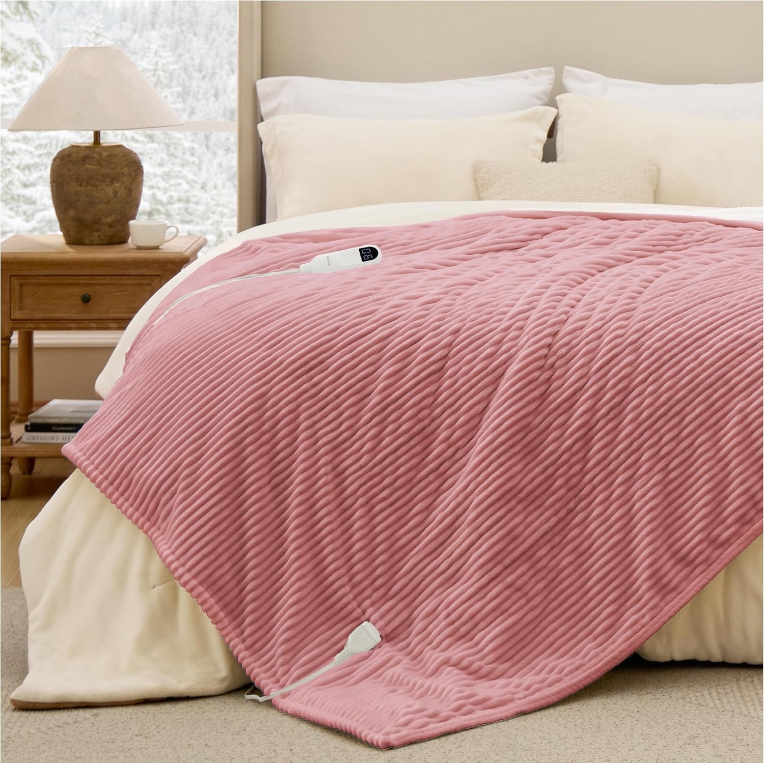 image:imageBedsure Ribbed Electric Blanket Full Navy Heated Blanket Preheat06 Pink