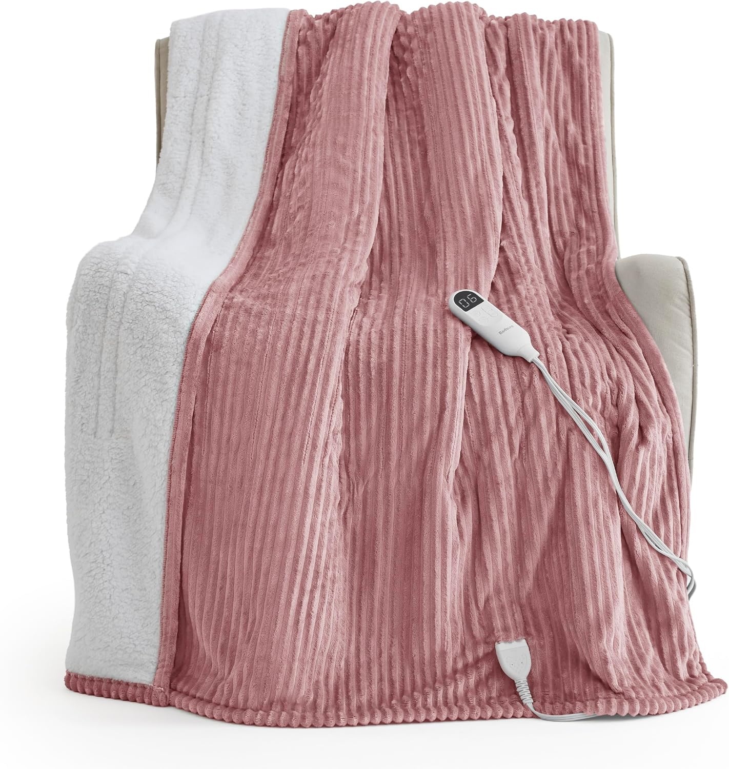 image:imageBedsure Ribbed Electric Blanket Full Navy Heated Blanket Preheat06 Pink