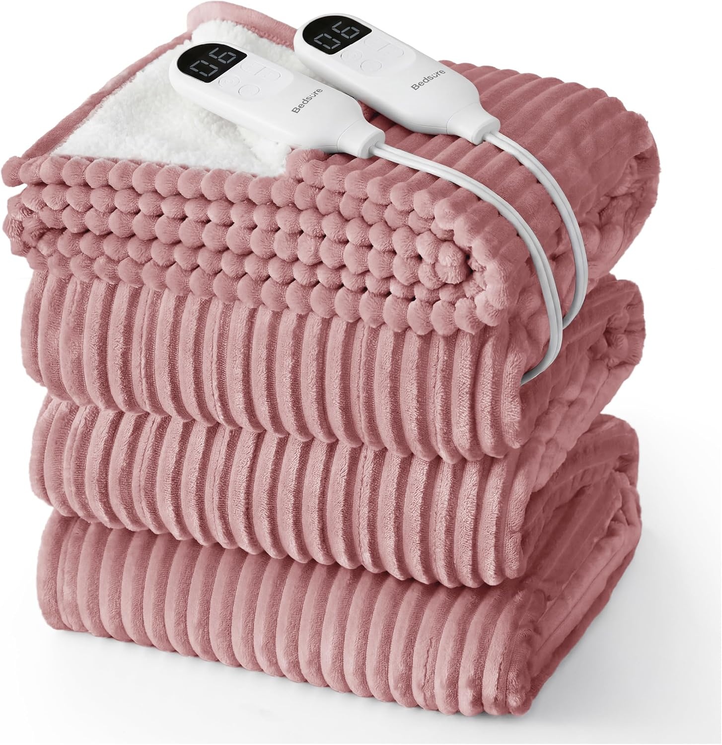 image:imageBedsure Ribbed Electric Blanket Full Navy Heated Blanket Preheat06 Pink