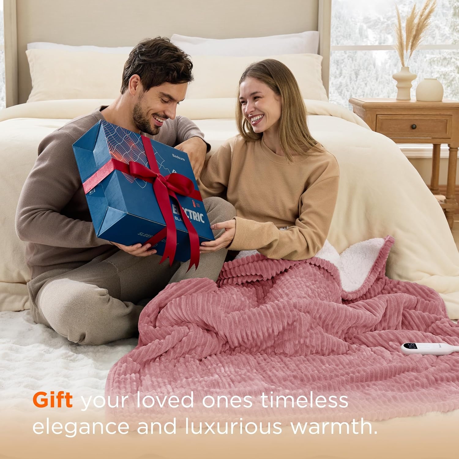 image:imageBedsure Ribbed Electric Blanket Full Navy Heated Blanket Preheat06 Pink