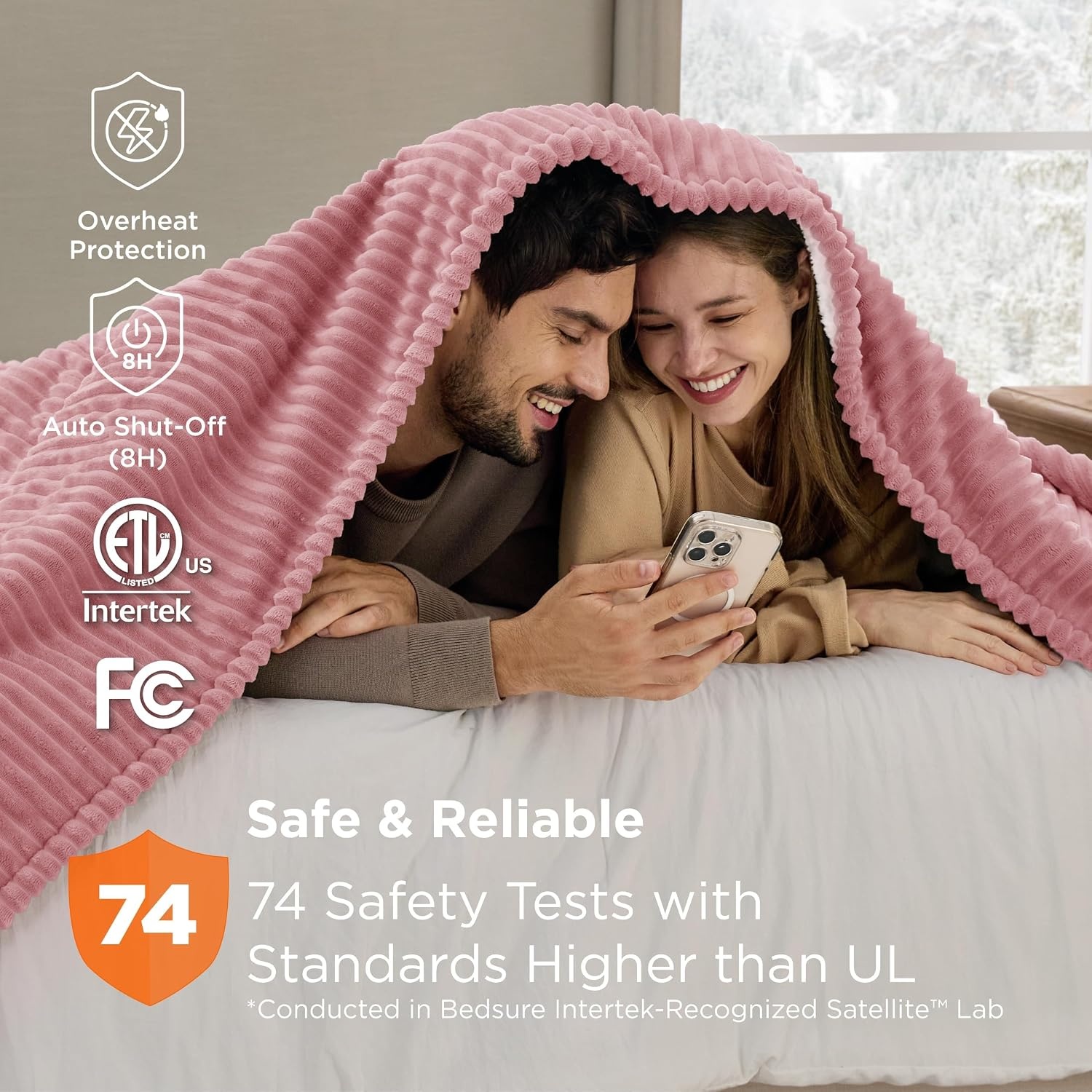 image:imageBedsure Ribbed Electric Blanket Full Navy Heated Blanket Preheat06 Pink