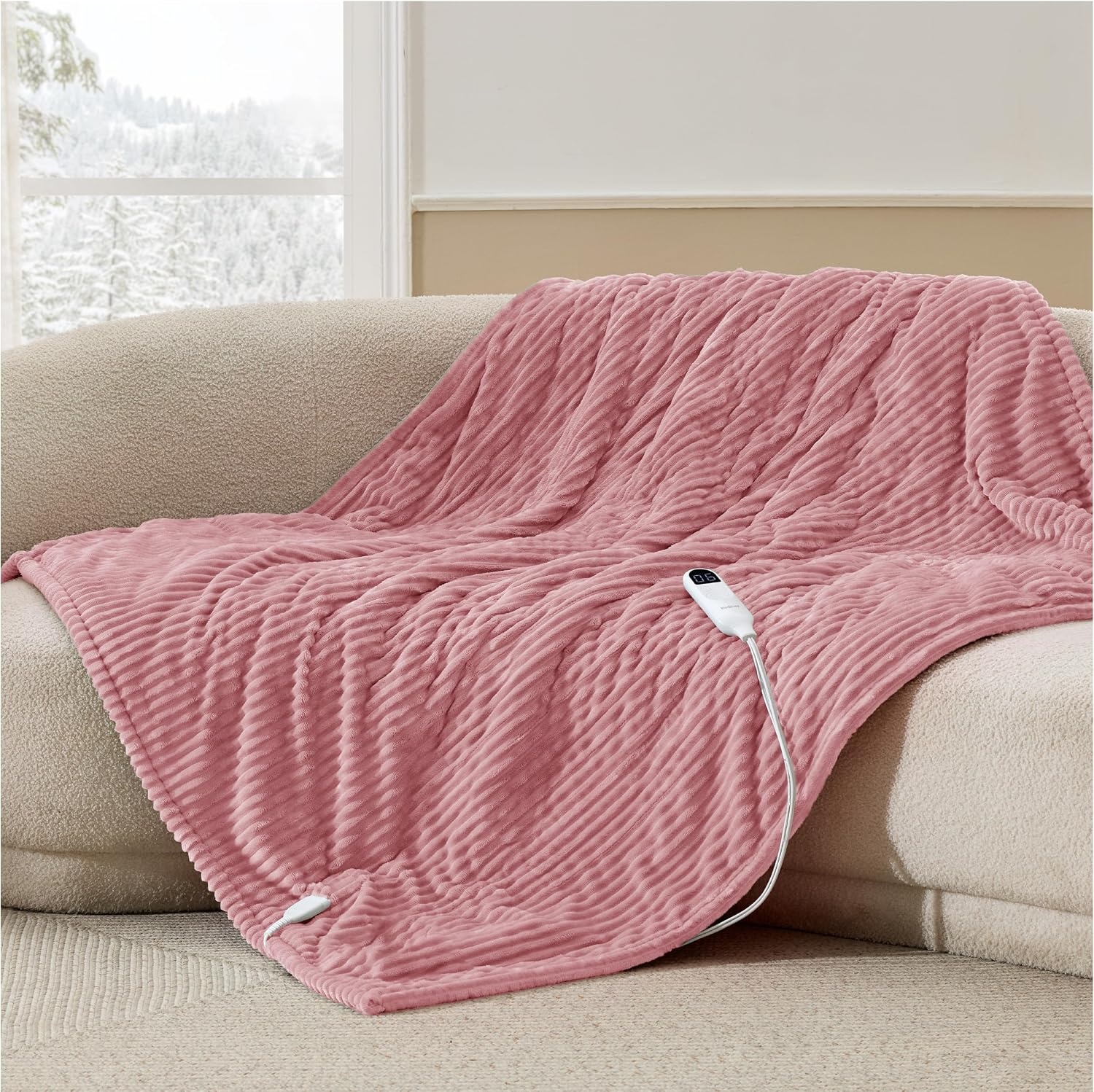 image:imageBedsure Ribbed Electric Blanket Full Navy Heated Blanket Preheat06 Pink