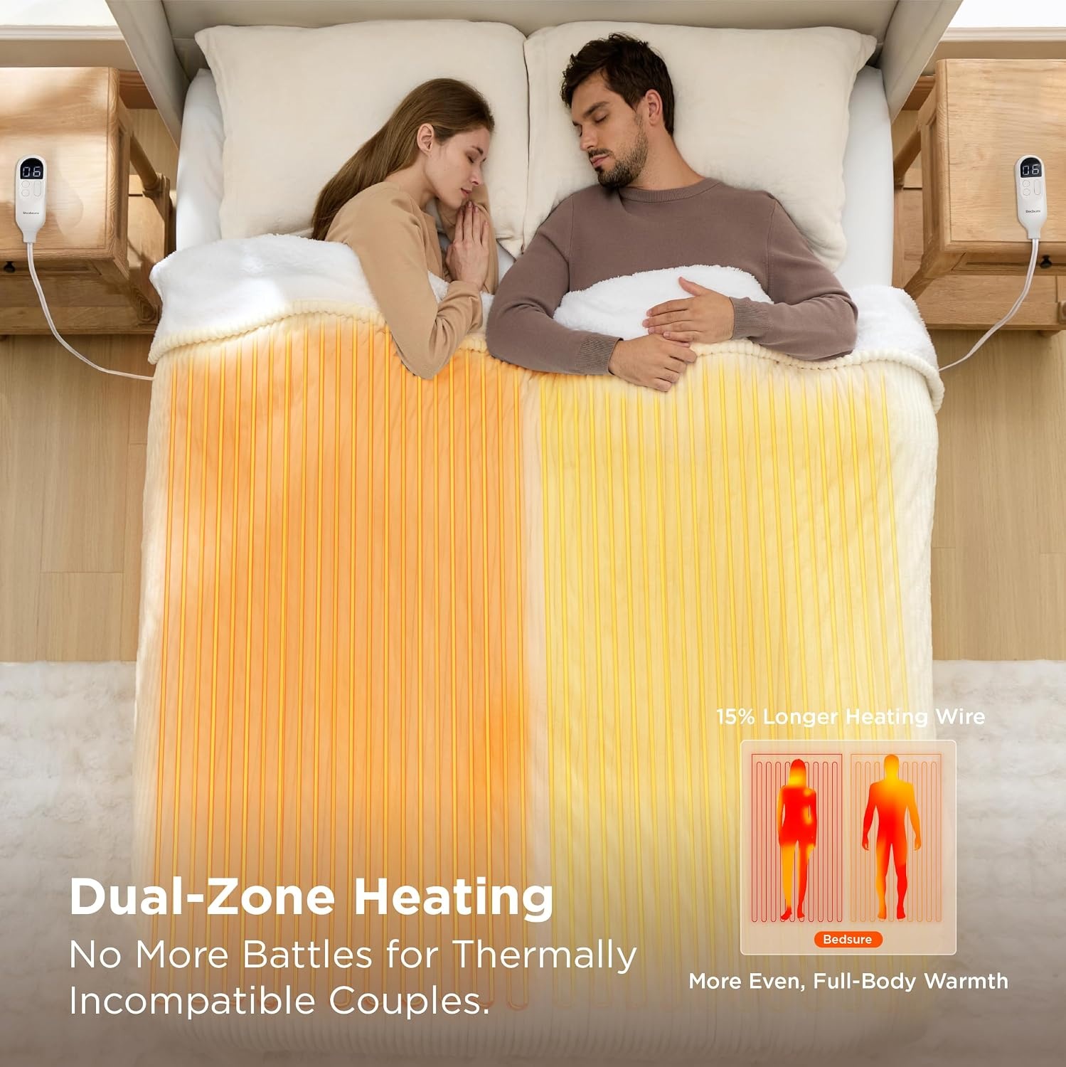image:imageBedsure Ribbed Electric Blanket Full Navy Heated Blanket Preheat07 Coconut White