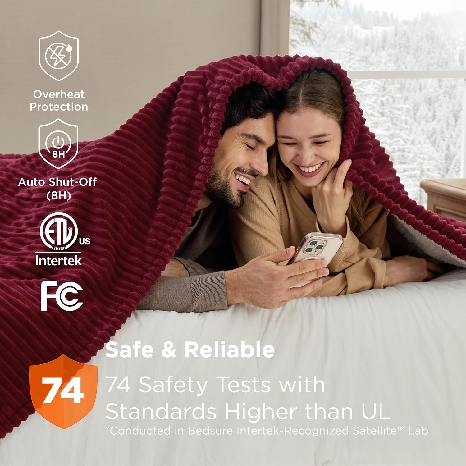 image:imageBedsure Ribbed Electric Blanket Full Navy Heated Blanket Preheat08 Burgundy