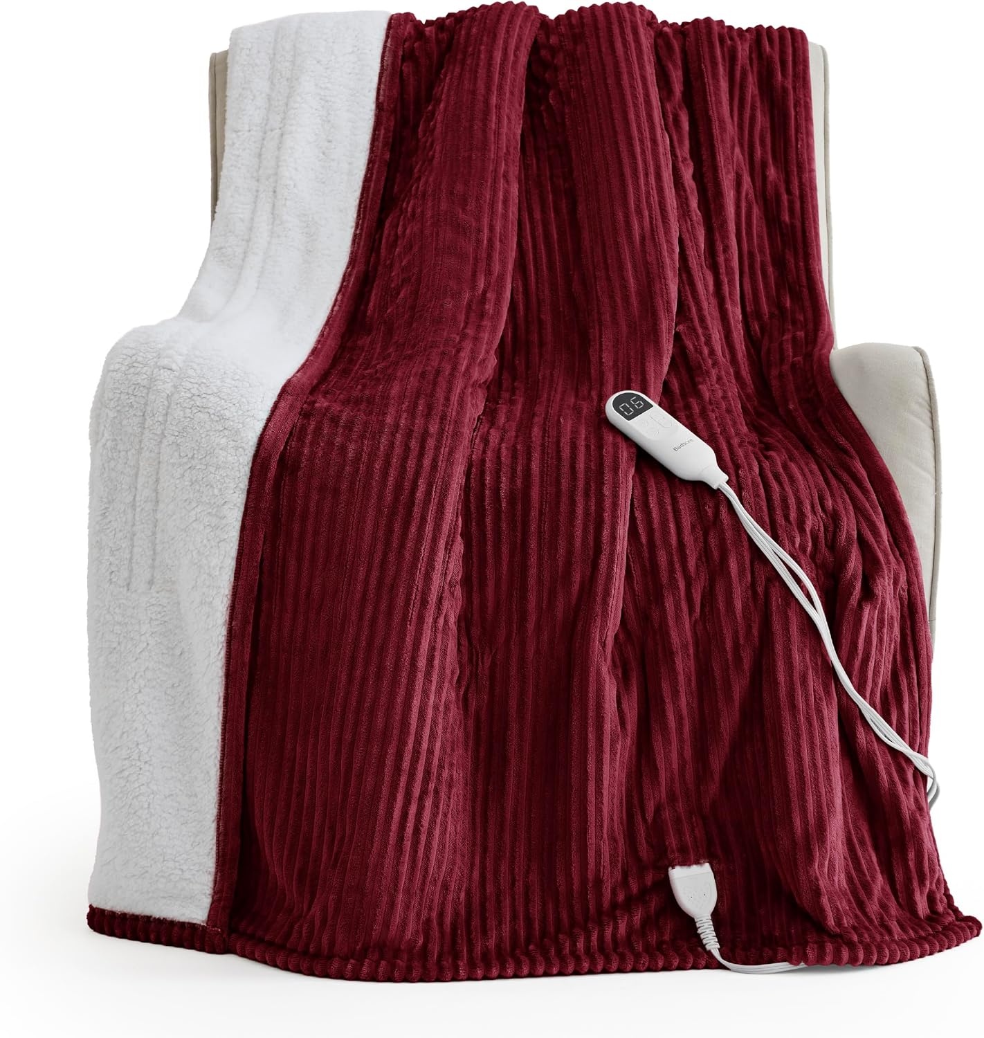 image:imageBedsure Ribbed Electric Blanket Full Navy Heated Blanket Preheat08 Burgundy