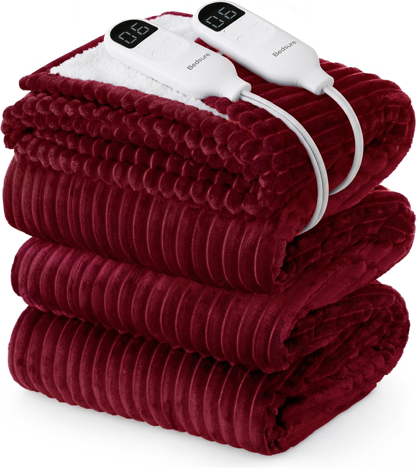 image:imageBedsure Ribbed Electric Blanket Full Navy Heated Blanket Preheat08 Burgundy