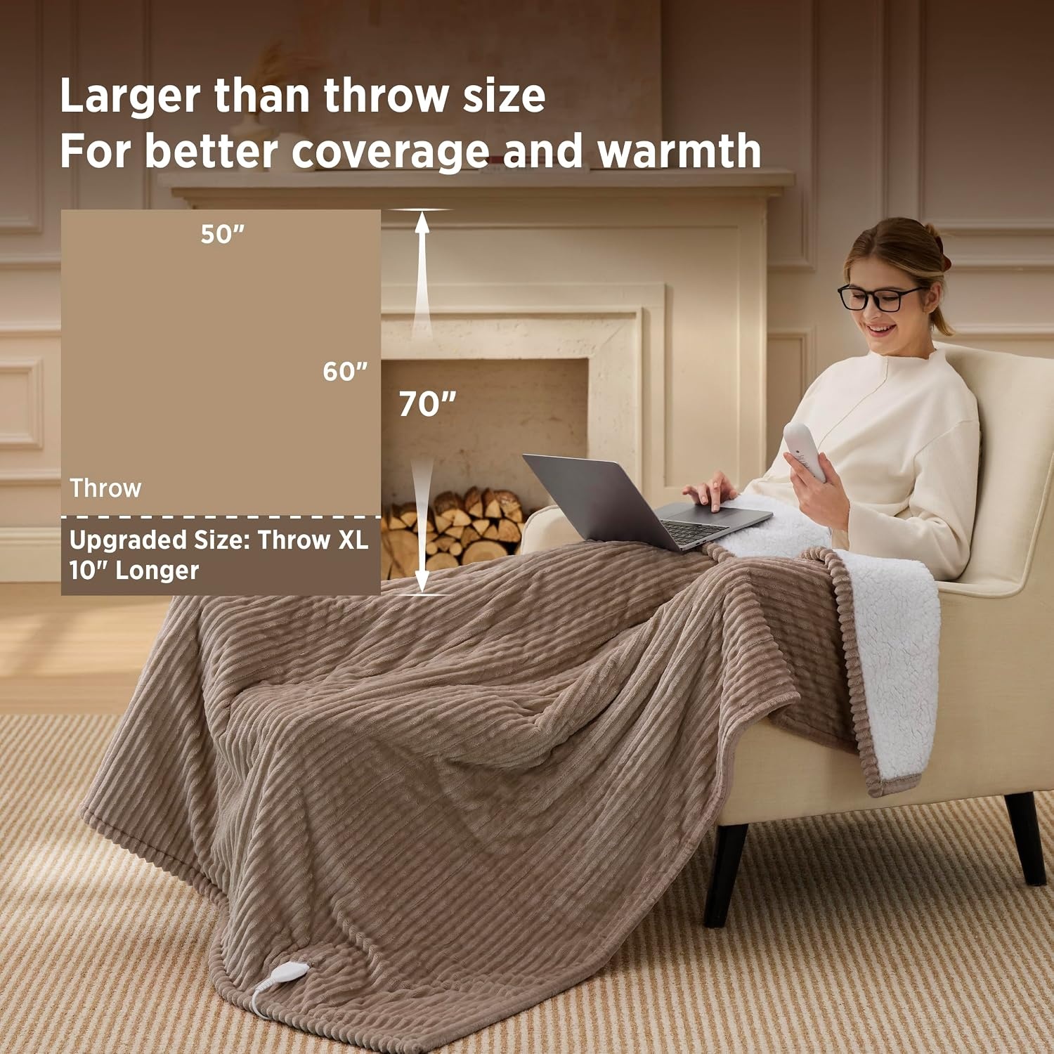image:imageBedsure Ribbed Electric Blanket Full Navy Heated Blanket Preheat09 Brown