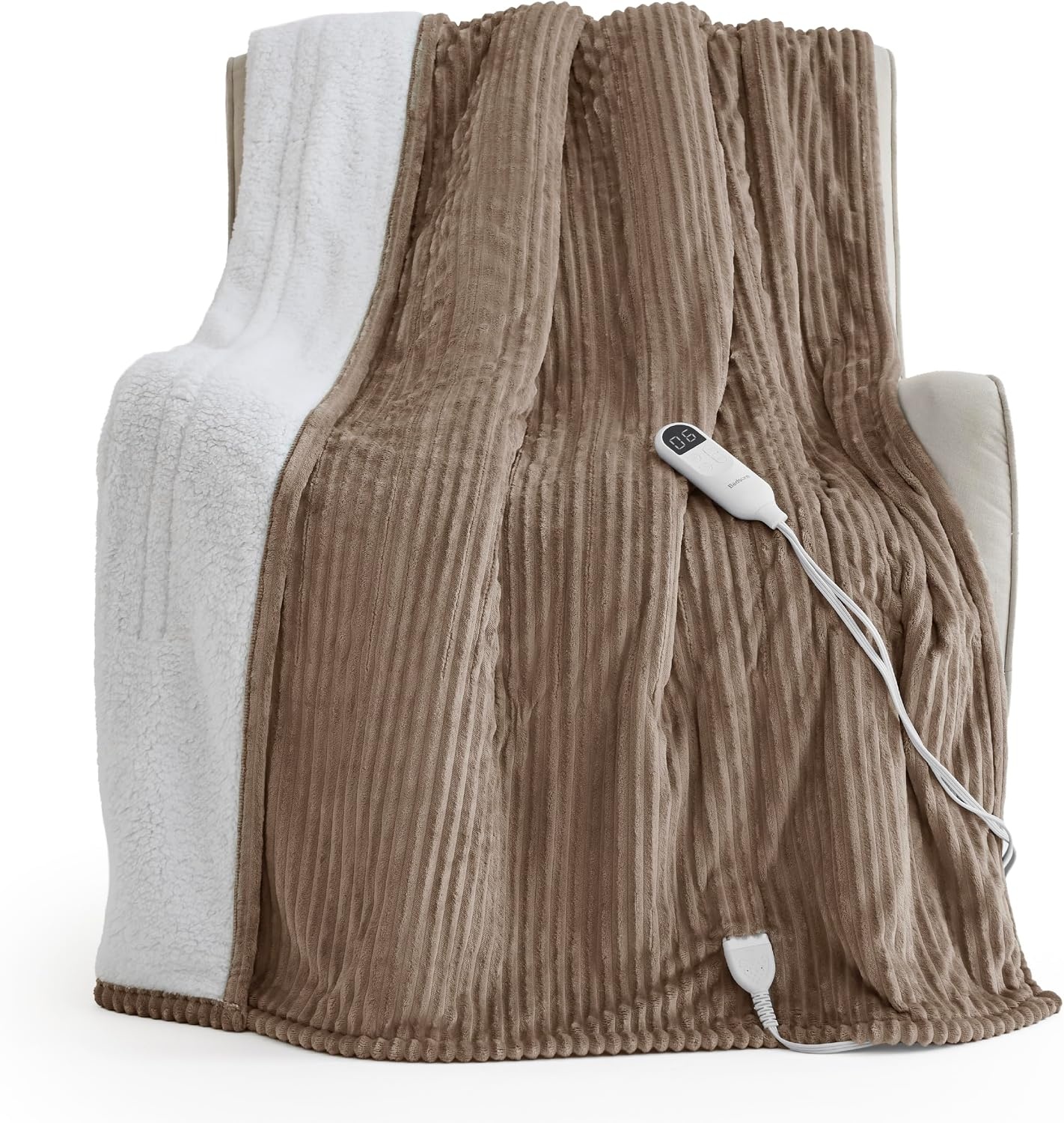 image:imageBedsure Ribbed Electric Blanket Full Navy Heated Blanket Preheat09 Brown