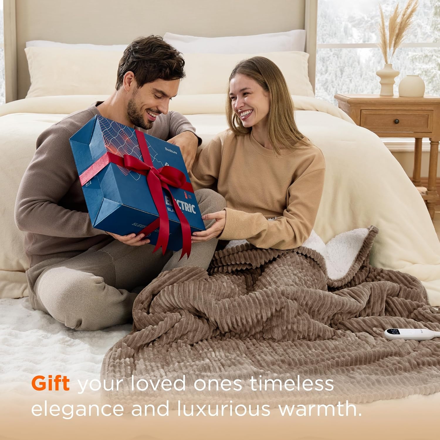 image:imageBedsure Ribbed Electric Blanket Full Navy Heated Blanket Preheat09 Brown