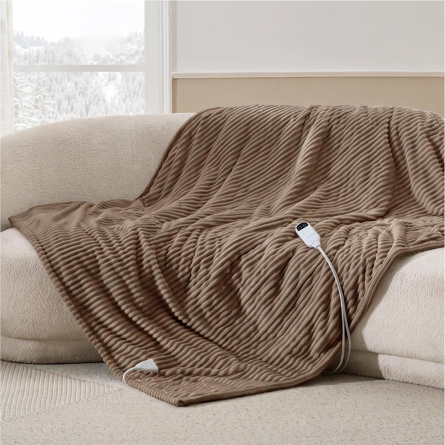 image:imageBedsure Ribbed Electric Blanket Full Navy Heated Blanket Preheat09 Brown