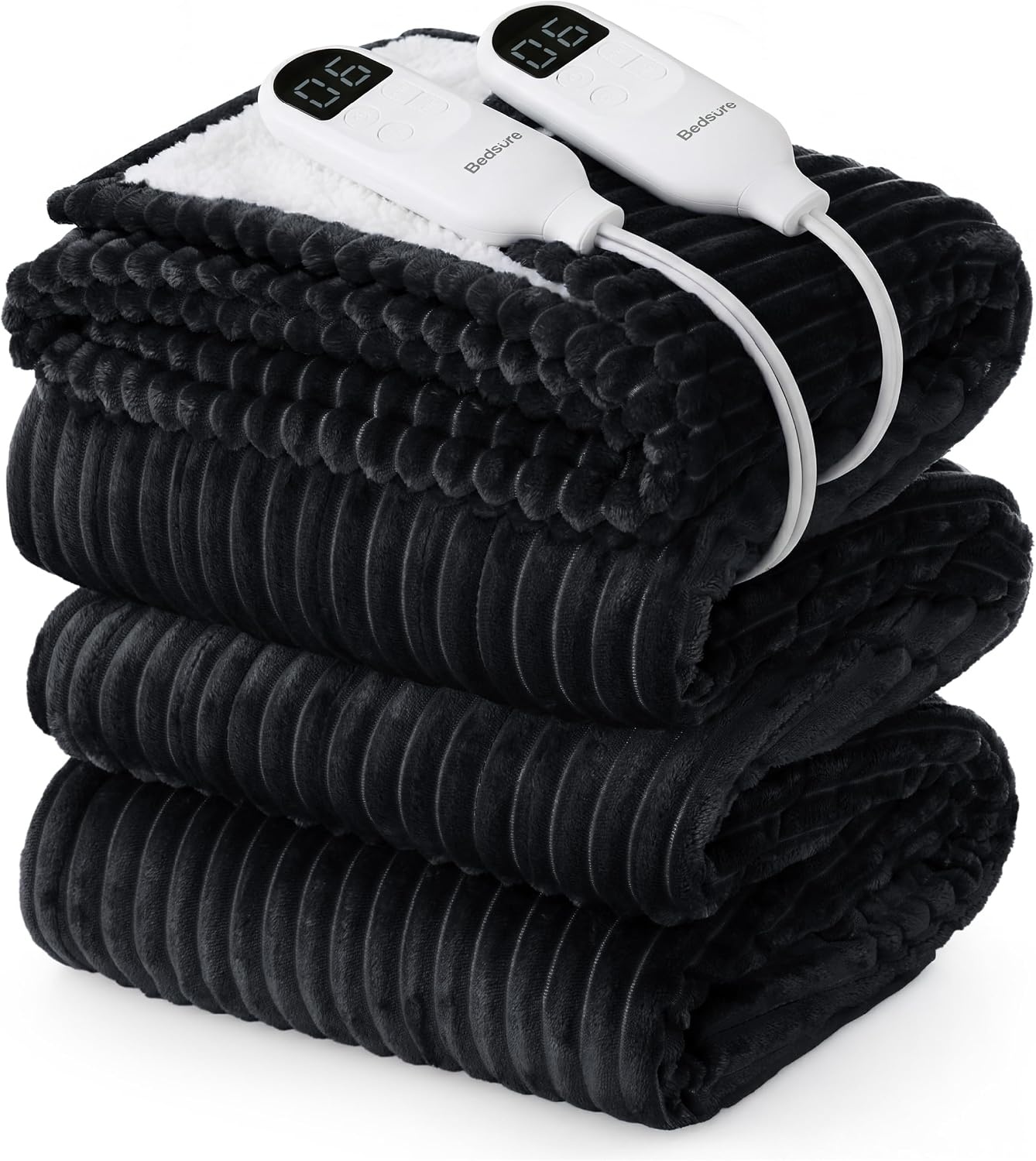 image:imageBedsure Ribbed Electric Blanket Full Navy Heated Blanket Preheat10 Black