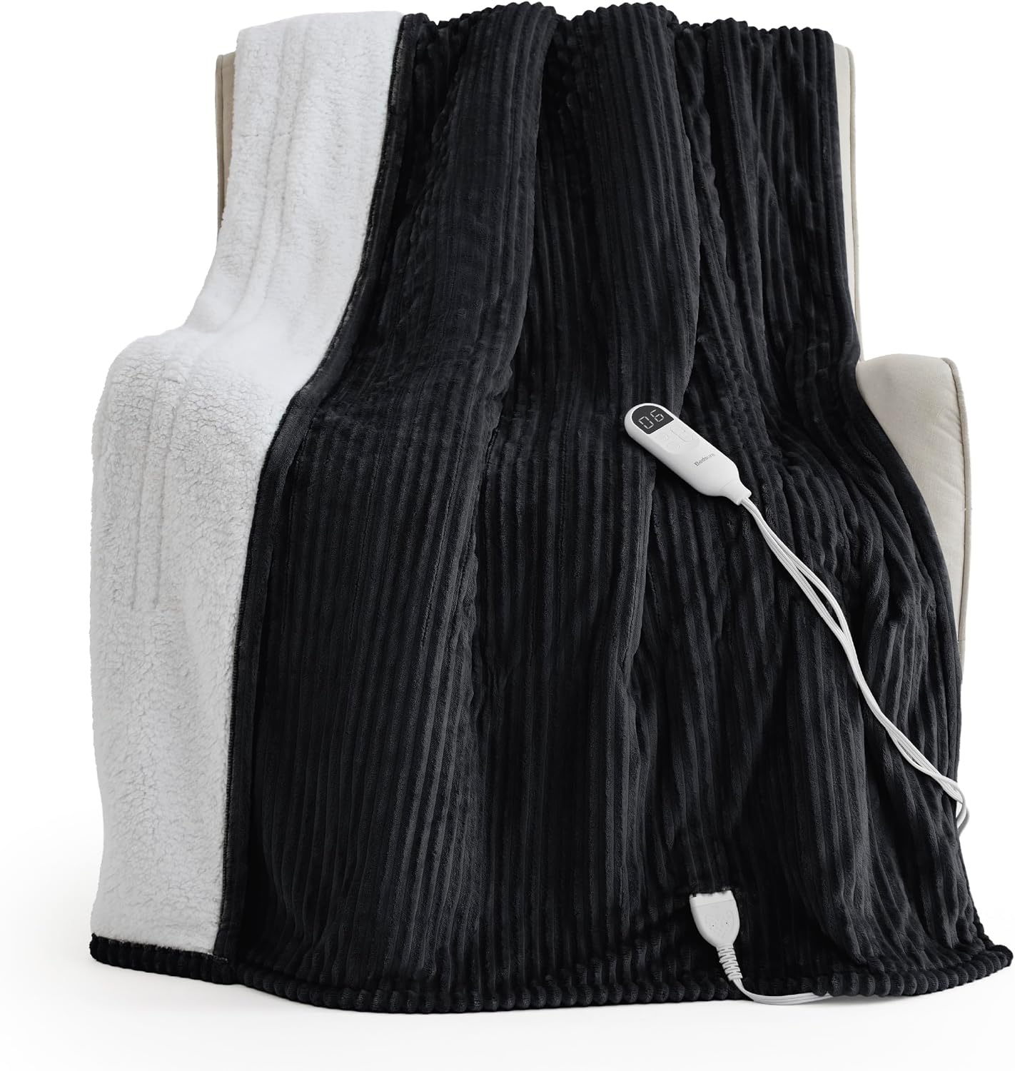 image:imageBedsure Ribbed Electric Blanket Full Navy Heated Blanket Preheat10 Black