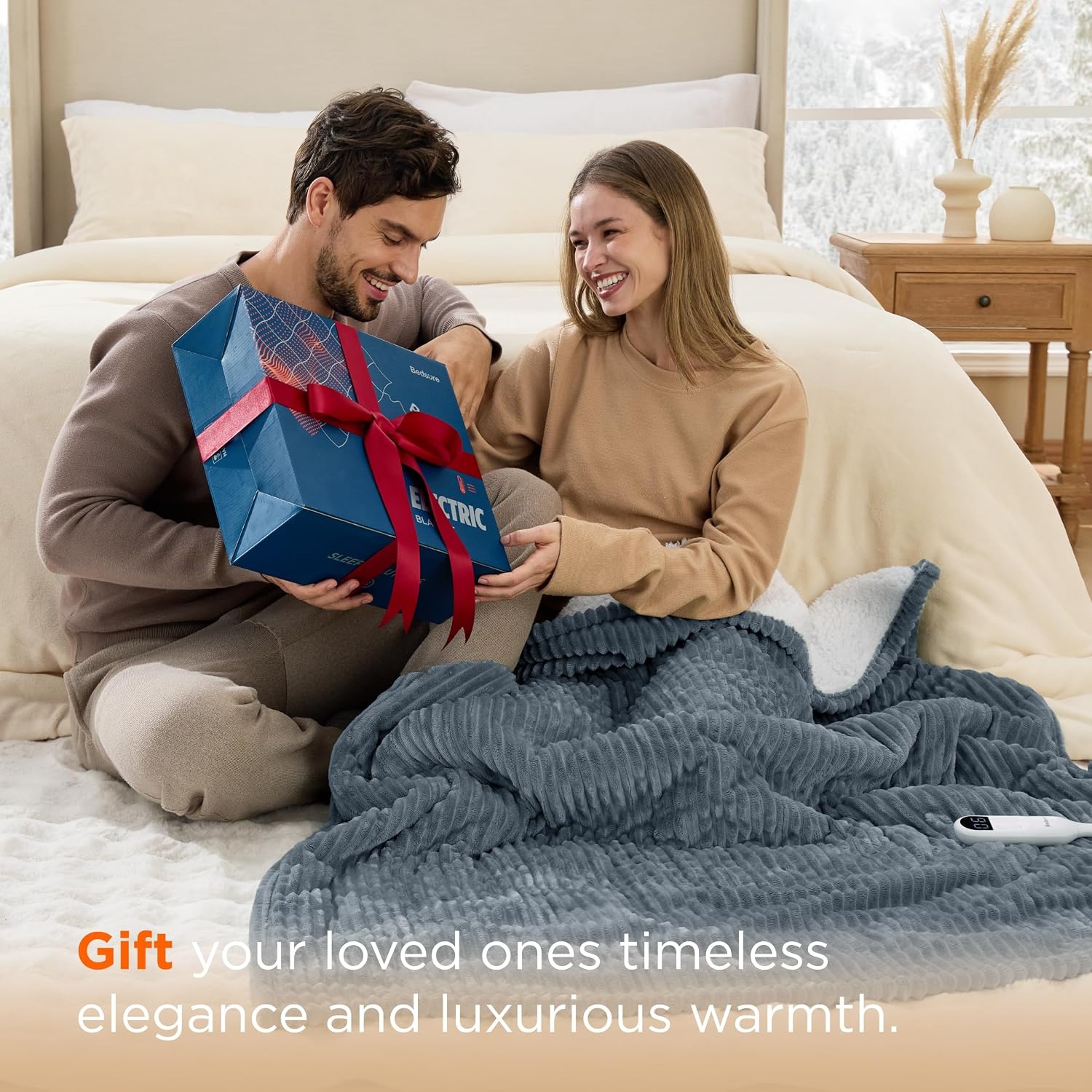 image:imageBedsure Ribbed Electric Blanket Full Navy Heated Blanket Preheat10 Black