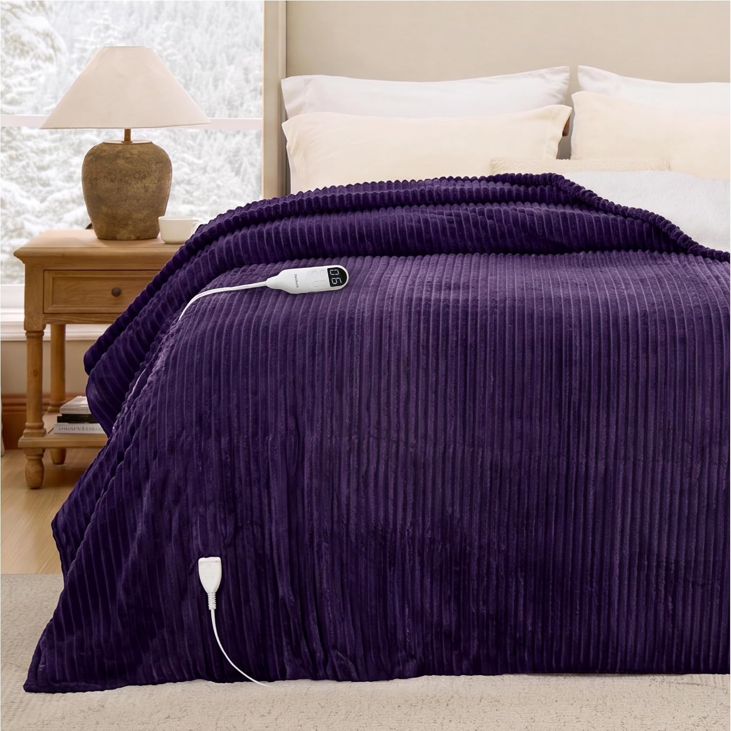 image:imageBedsure Ribbed Electric Blanket Full Navy Heated Blanket Preheat11 Purple