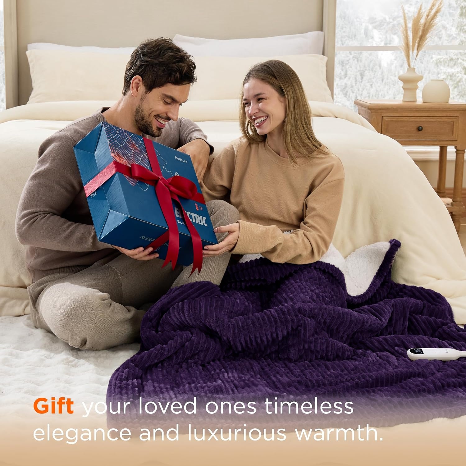 image:imageBedsure Ribbed Electric Blanket Full Navy Heated Blanket Preheat11 Purple