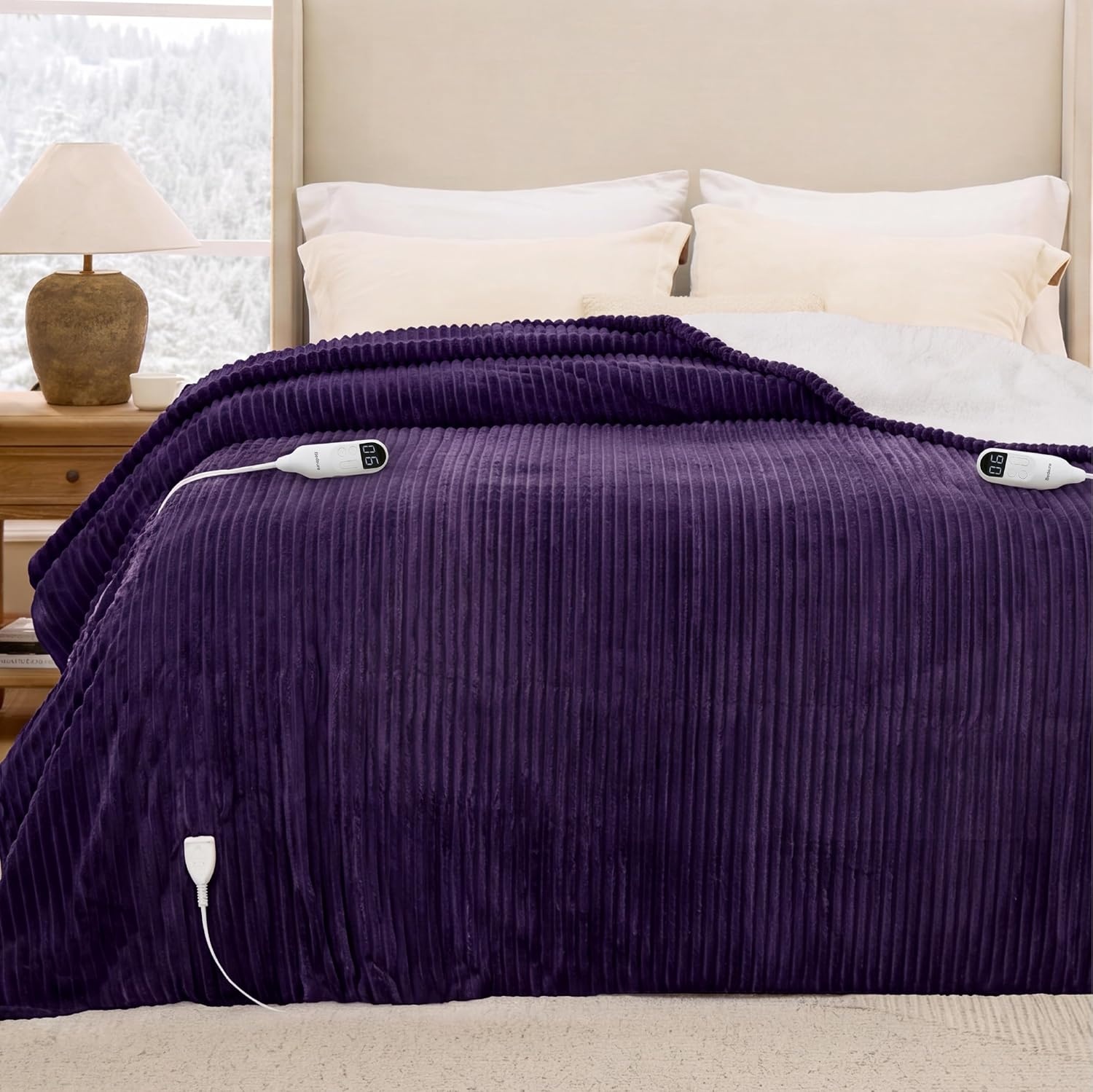 image:imageBedsure Ribbed Electric Blanket Full Navy Heated Blanket Preheat11 Purple